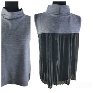 French Connection‎ sleeveless Blouse size med black grey NWT pleated sheer back
